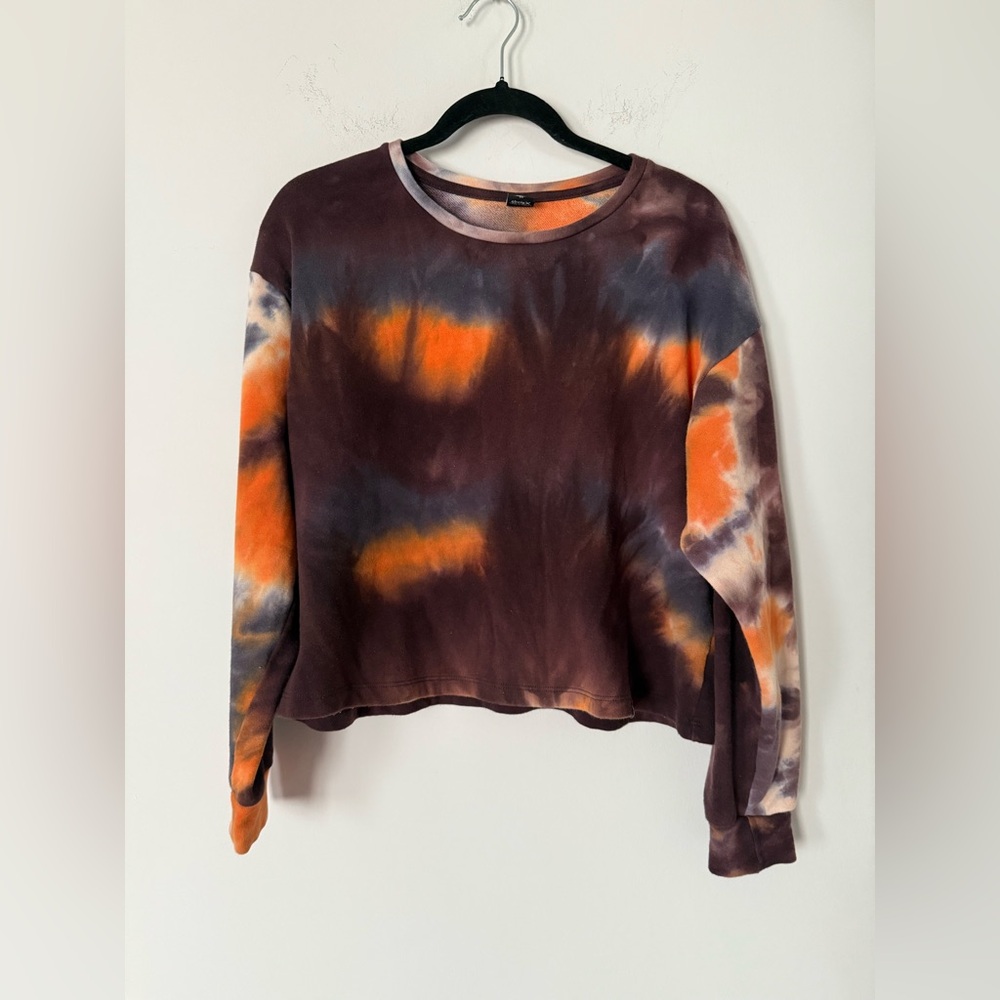 CircleX Tie Dye Cropped Pull Over Crewneck Sweatshirt Cute Spooky Fall Colors